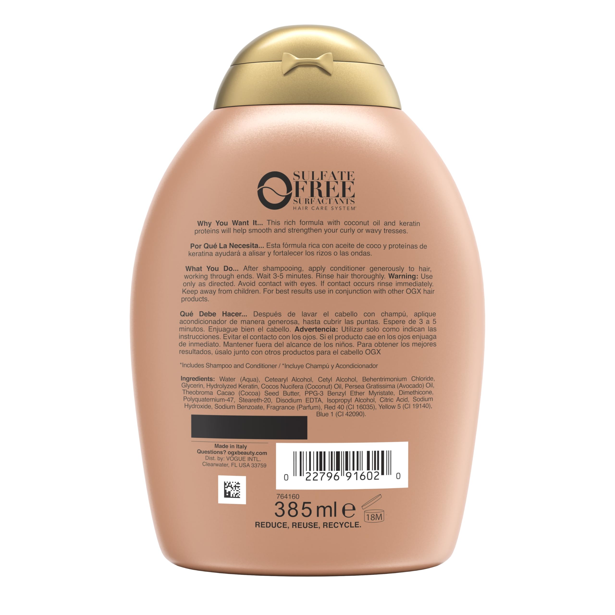 Ever Straightening + Brazilian Keratin Therapy Hair-Smoothing Conditioner with Coconut Oil, Cocoa Butter & Avocado Oil, Paraben-Free, Sulfate-Free Surfactants